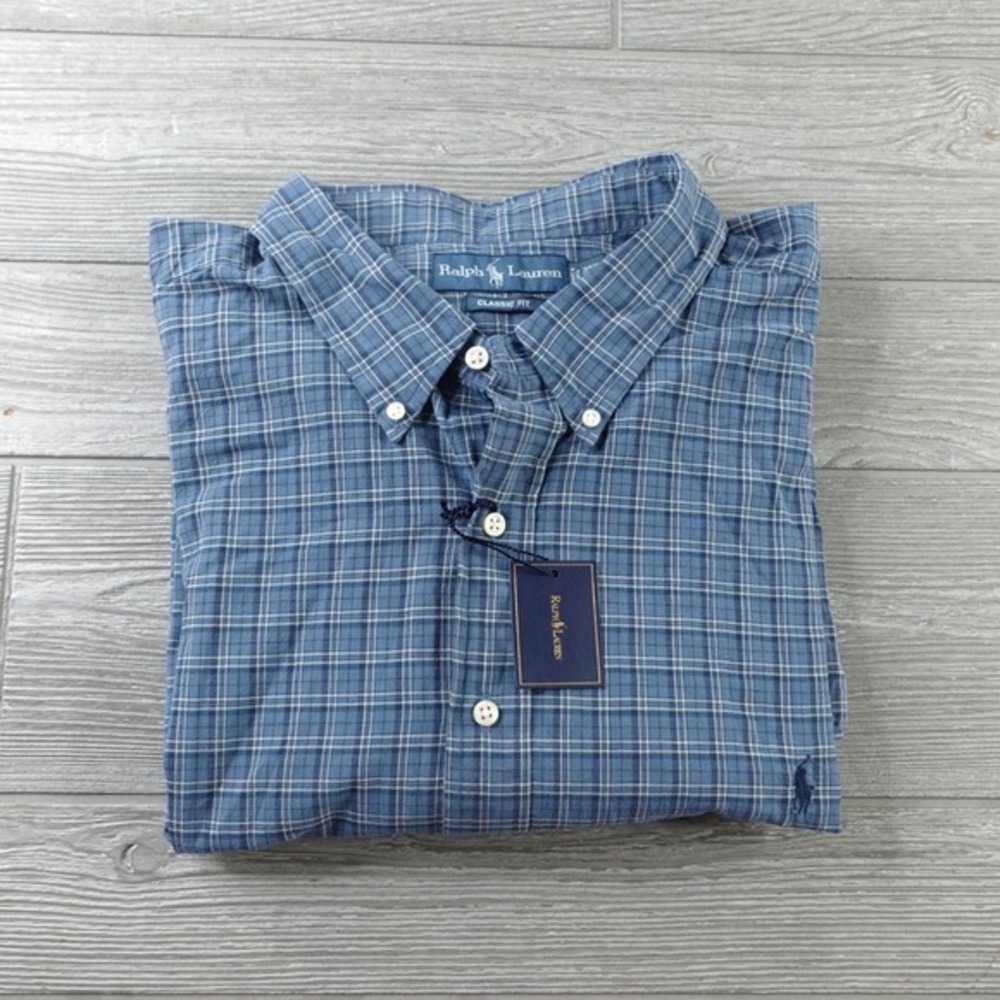 NEW Ralph Lauren Check Shirt Mens Size 3XB‎ Big Blue Long Sleeve Button Down NWT